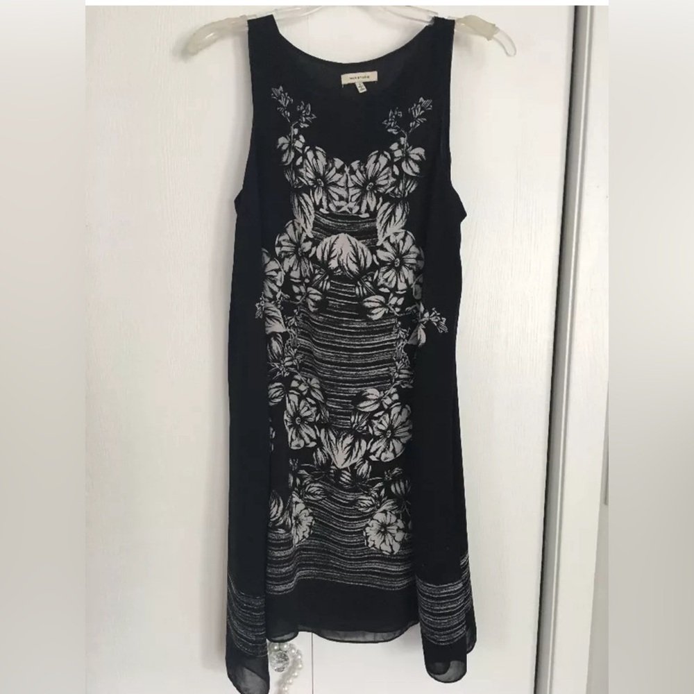 Max Studio Black & White 4912Y66A Sleeveless Scarf Dress Size S Sheer